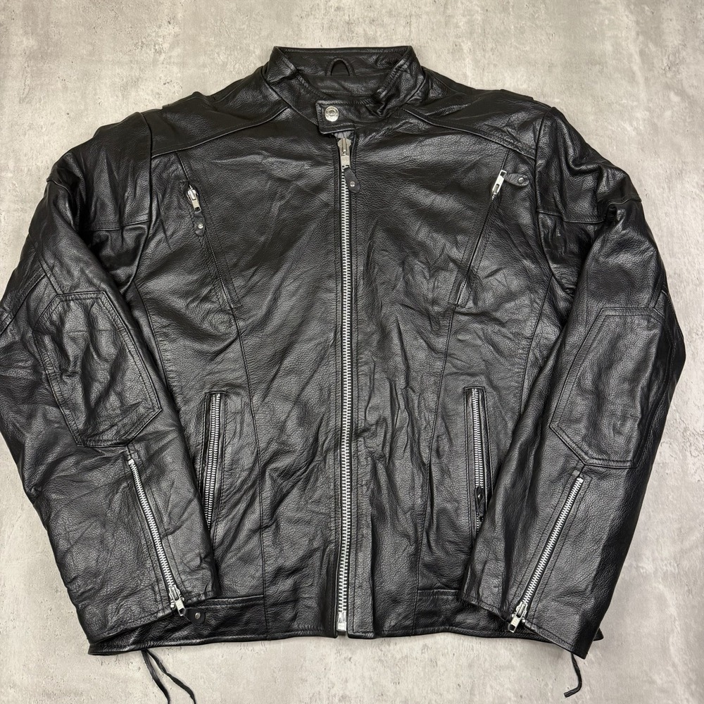 Wilson's Leather Jacket Mens L Black Moto Biker Zip Quilted Lined Vintage